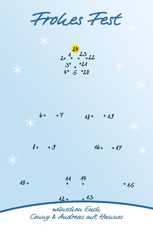 Weihnachtskarte mit Zahlenrätsel Tannenbaum