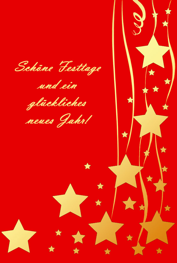 leuchtend rote Weihnachtskarte mit goldenen Sternen