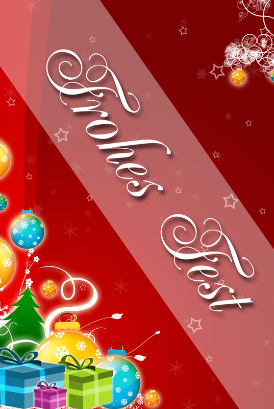 Weihnachtskarte in Rot mit Geschenken