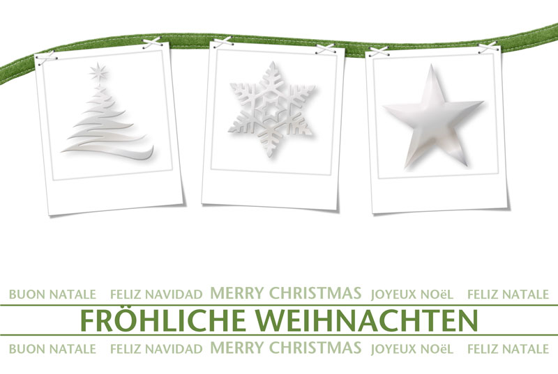 Weihnachtskarte für Firmen mit grünem Band und weihnachlichem Stern-Motiv