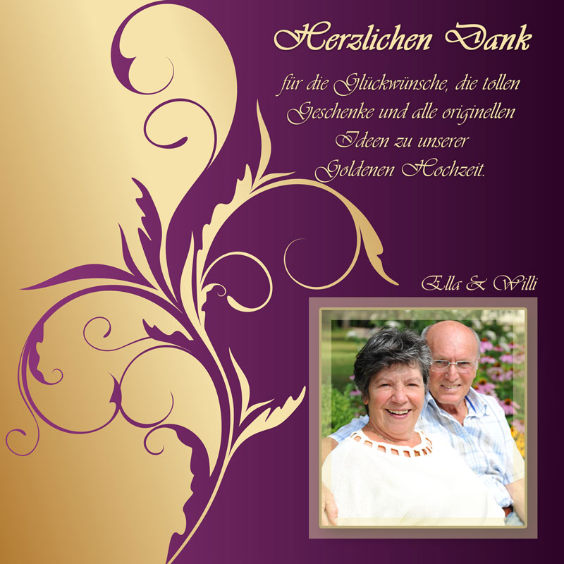 Dankeskarten & Danksagungen Goldene Hochzeit lila-creme mit Kringeln
