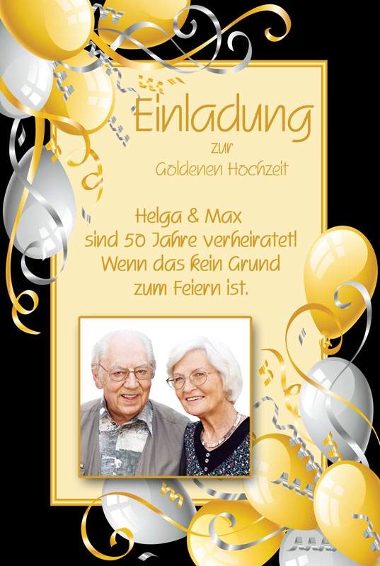 Einladung Goldene Hochzeit mit Luftballons