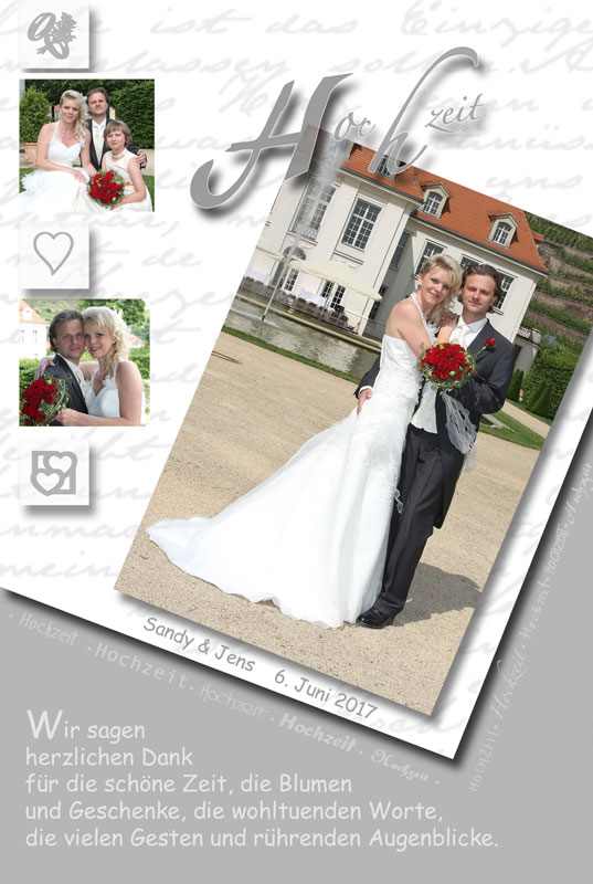 Dankeskarten & Danksagungen Hochzeit in Grau mit 3 Fotos