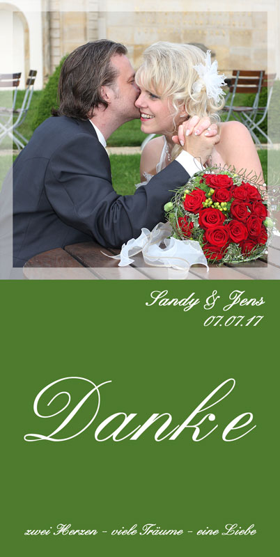 Dankeskarten & Danksagungen Hochzeit mit grünem Hintergrund