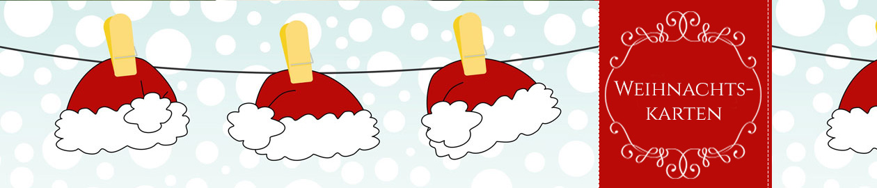 Weihnachten - Weihnachtsmützen mit Wäscheklammer an einer Leine befestigt